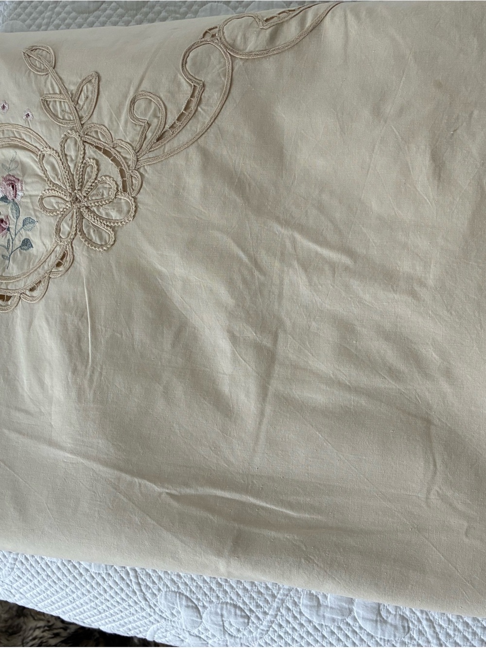 Duvet Cover Twin Size Battenberg Lace Embroidered Cream Color Vintage - Picture 10 of 10